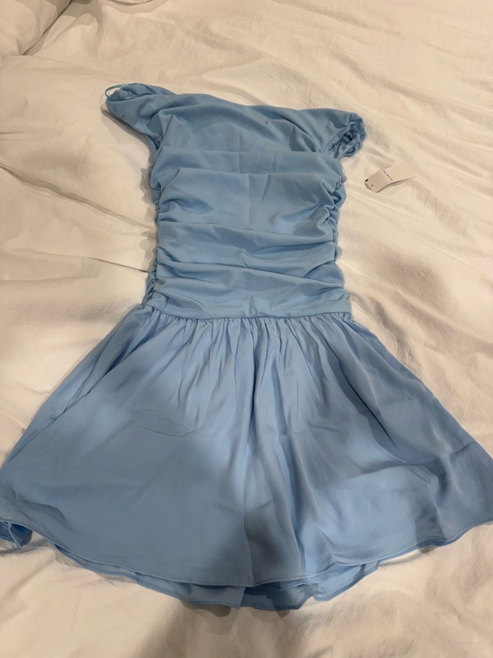 Abercrombie & Fitch Light Blue Off-Shoulder Ruched Mini Dress